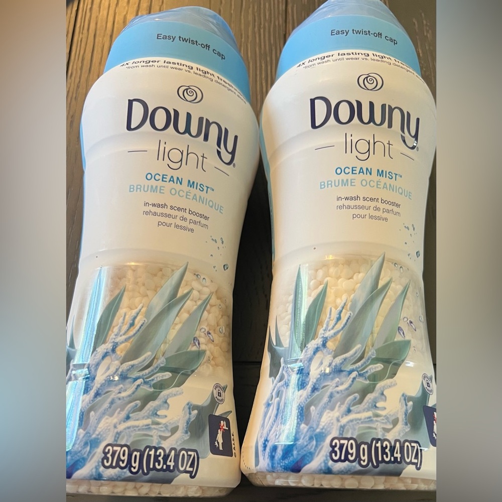 Downy Light Ocean Mist In Wash Scent Booster Beads Bundle of 2 Bottles 13.4 Oz